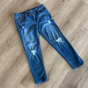 Wallflower Dark Blue Distressed Skinny Cropped Jeans